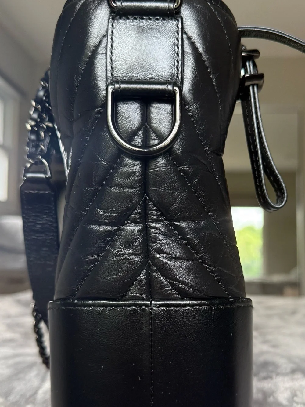 CHANEL Black Quilted Hobo Bag with Leather Base medium size